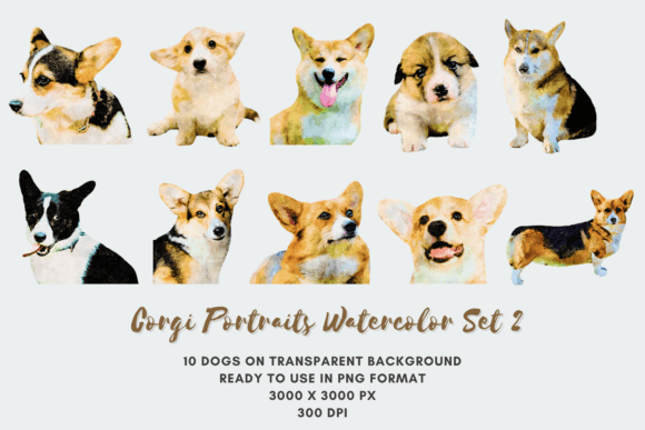 10 Corgi Portraits Watercolor Set 2 Dog: A Versatile Digital Asset for Creative Projects