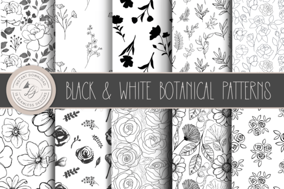 Black and White Seamless Floral Patterns
