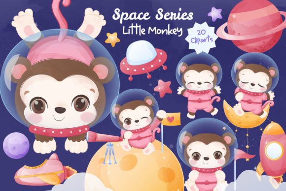 Space Series Little Monkey Clipart: A Versatile Graphic Asset for Creative Projects