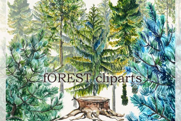 Tree Clipart, Pine Tree Clipart, Forest: High-Quality Hand Painted Watercolor Designs for Creative Projects