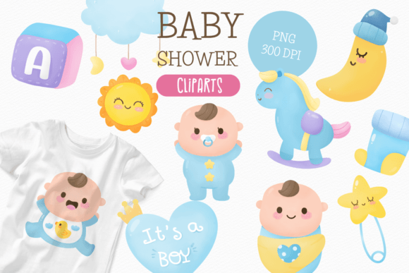 Watercolor Baby Shower Boy Kawaii